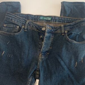 Gucci Button Fly Skinny Stretch Jeans Light distressing Dark Blue Dirty Wash